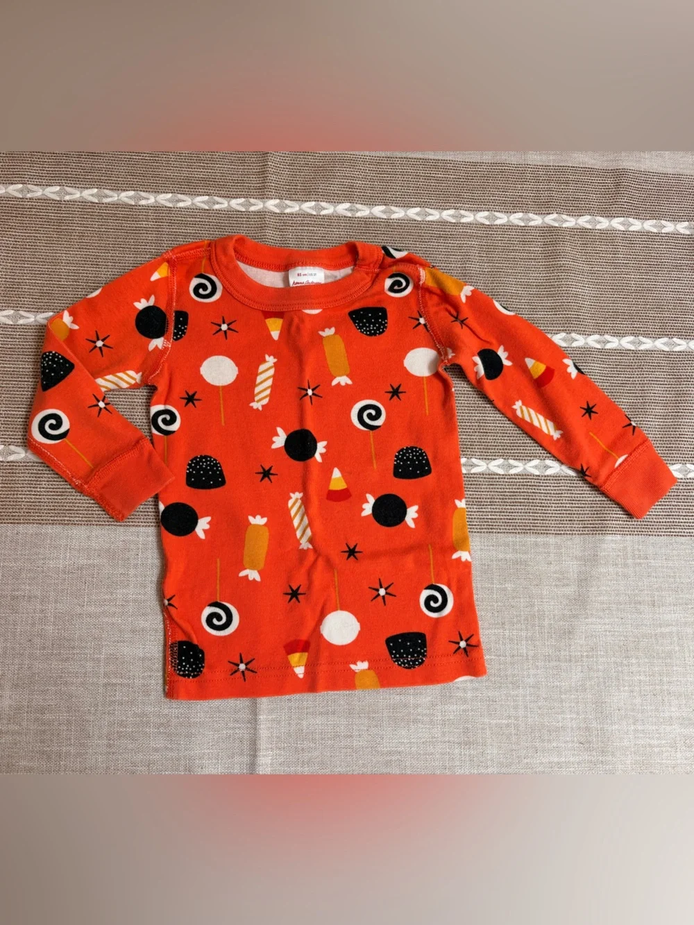 Kids Orange Candy-Print Two-Piece Pajamas- Halloween